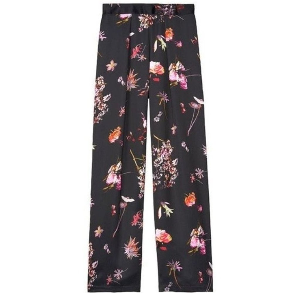 Victoria's Secret Women's Black Floral Satin Wide Leg Palazzo Pants Size XL NWT - Picture 3 of 14